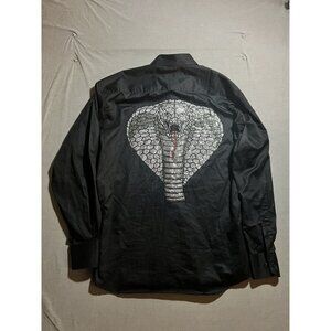 Bedazzled Cobra By Anthony Vega Button Up Shirt Mens 2XL Black Long Sleeve.